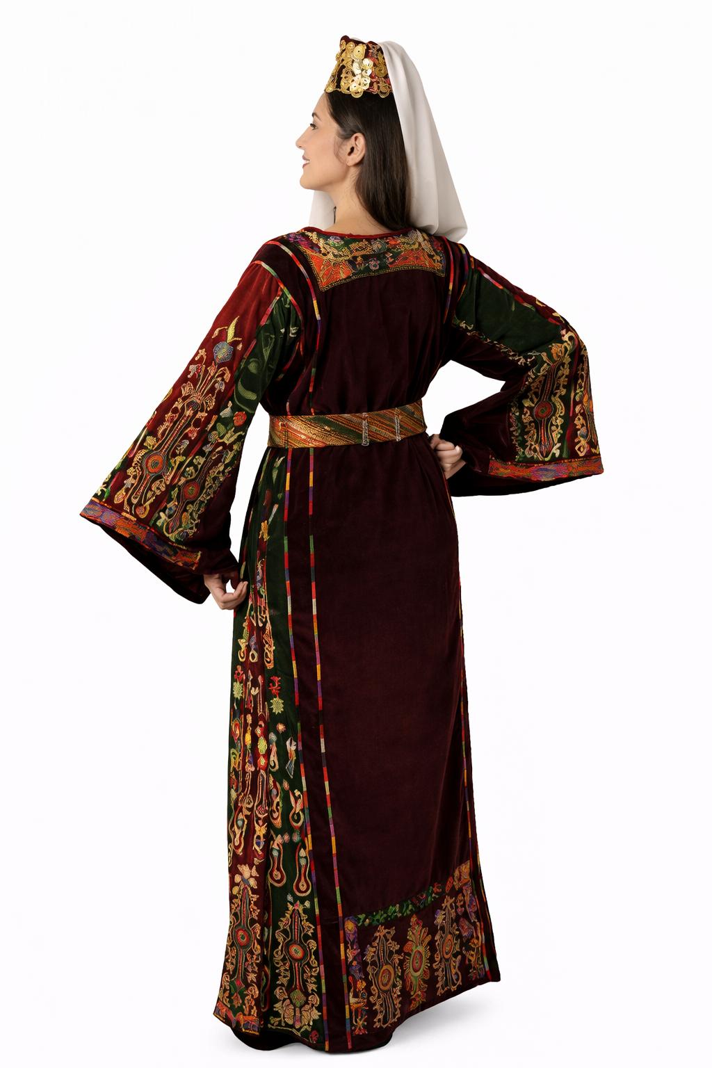Detail of Bethlehem Al-Malak Maroon Thobe embroidery