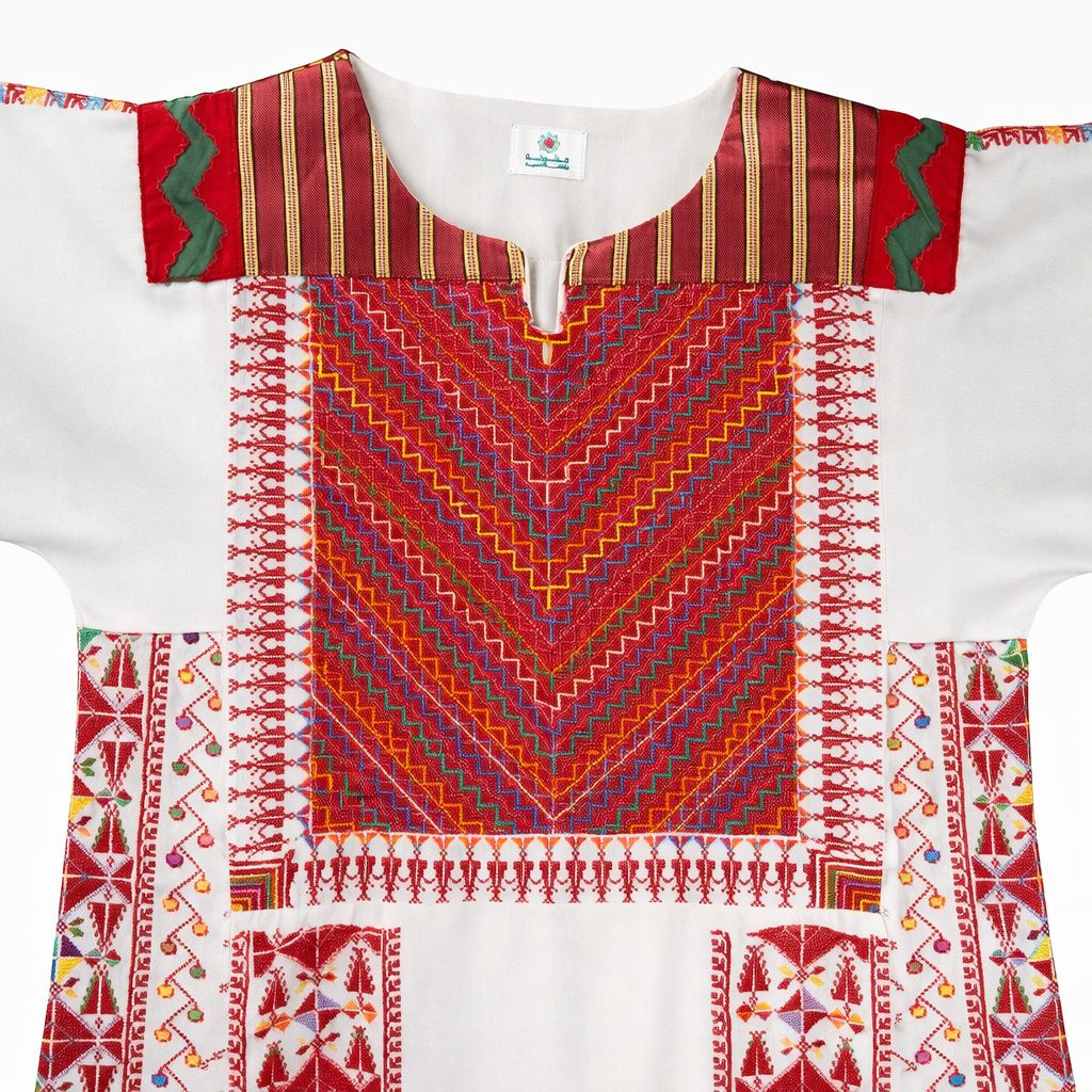 Decorative detail of Beit Nabala White Rahbani Thobe